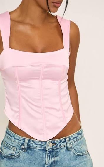 Ego - Square Neck Corset Top In Pink Satin
