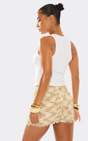 Ego - Champagne Diamante Moi Moi Slogan Sleeveless Top In Cream Rib
