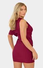 Ego - asymmetric one shoulder ruched detail mini dress in burgundy