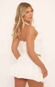 Ego - Ruched Waist Detail Ruffle Mini Skirt In White