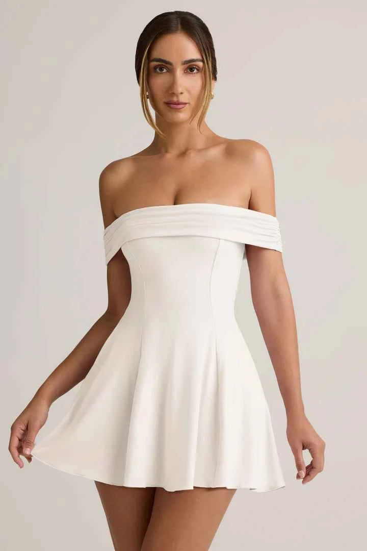 Ohpolly - Modal Off-Shoulder A-Line Mini Dress in White