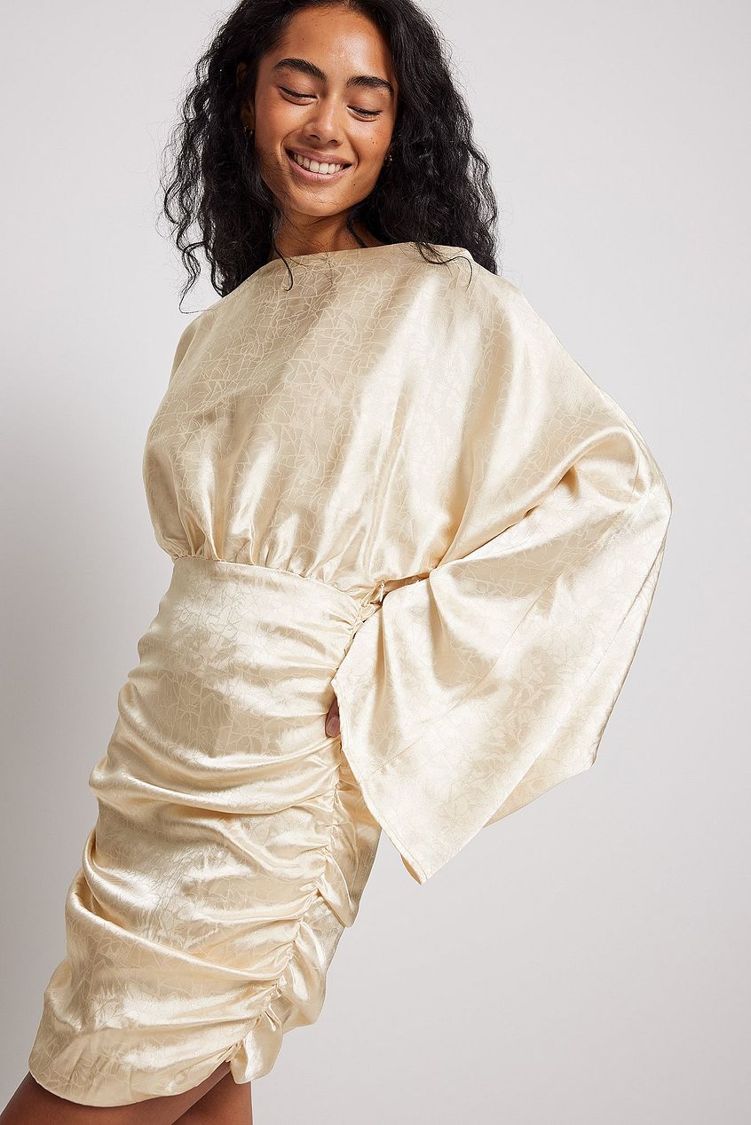 Jacquard Satin Gathered Sides Mini Dress