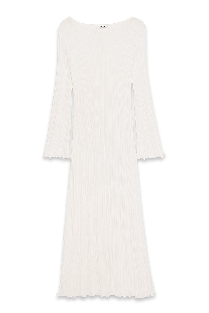 Na-kd Knitted Round Neck Frill Maxi Dress