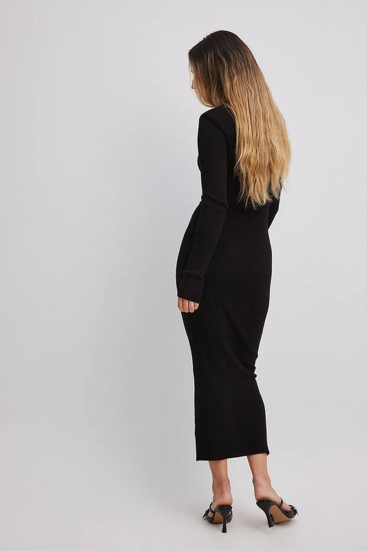 Knitted Shoulder Pads Maxi Dress