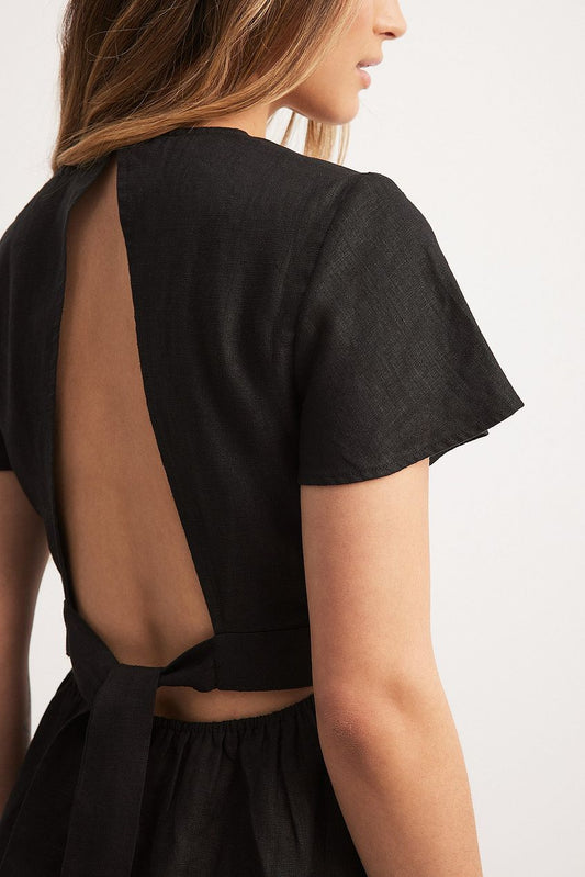 Linen Flowy Tie Back Mini Dress