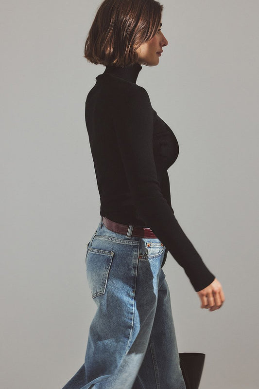 Na-kd Long Sleeve Turtleneck Ribbed Knitted Top