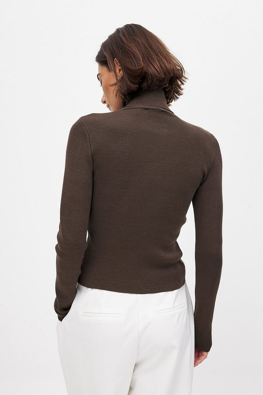 Na-kd Long Sleeve Turtleneck Ribbed Knitted Top