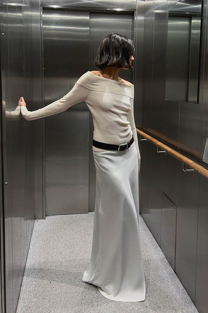 Mid Waist Maxi Satin Skirt