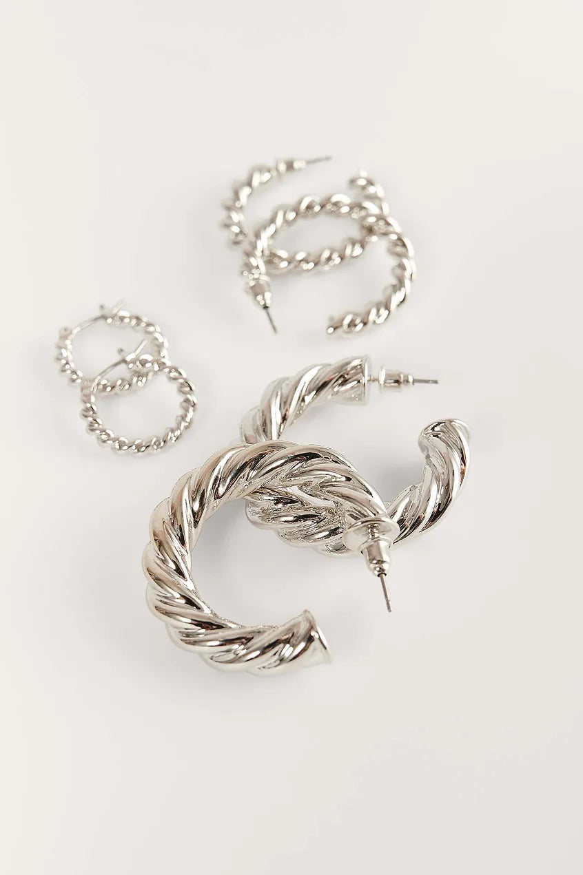3-Pack Super Chubby Twisted Hoops Silver