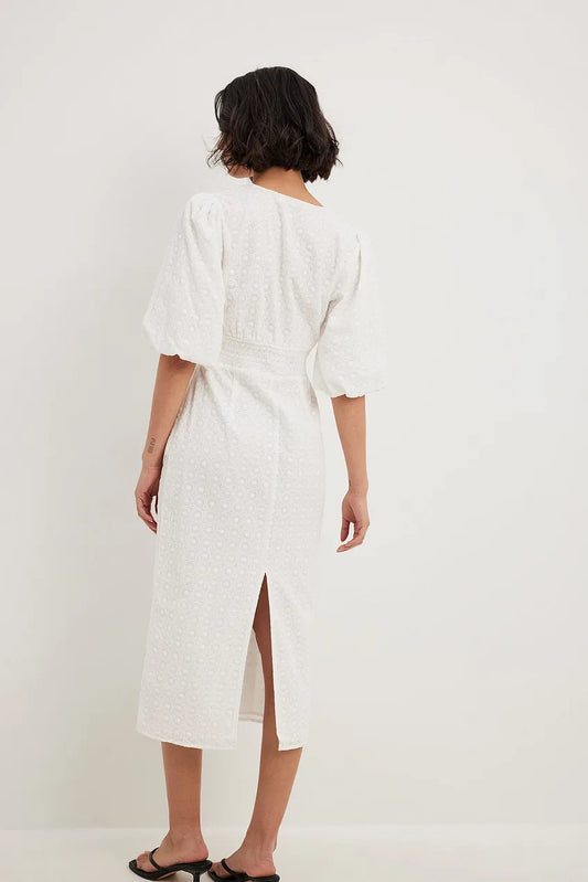 Na-kd Anglaise Puff Sleeve Midi Dress