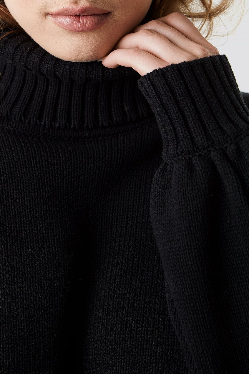 Balloon Sleeve High Neck Knitted Sweater