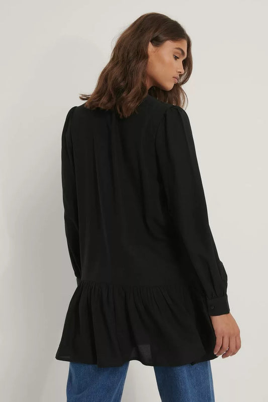 Buttoned Round Neck Flounce Mini Dress