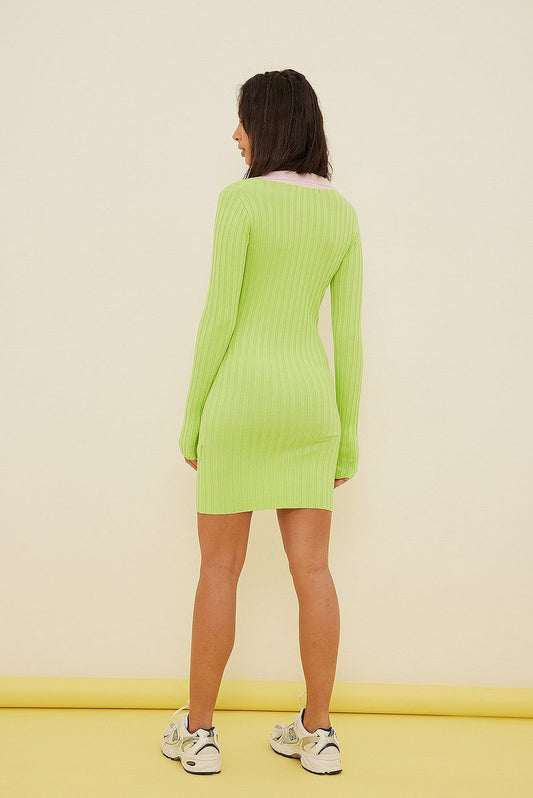Contrast Detail Ribbed Dress