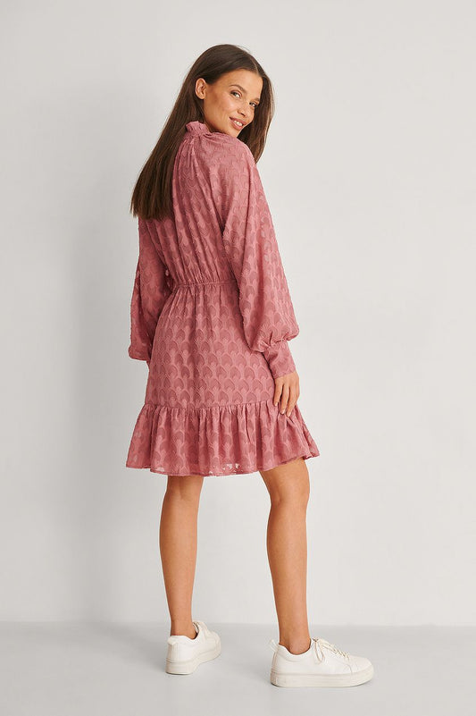Frill Neck Jacquard Detail Mini Dress