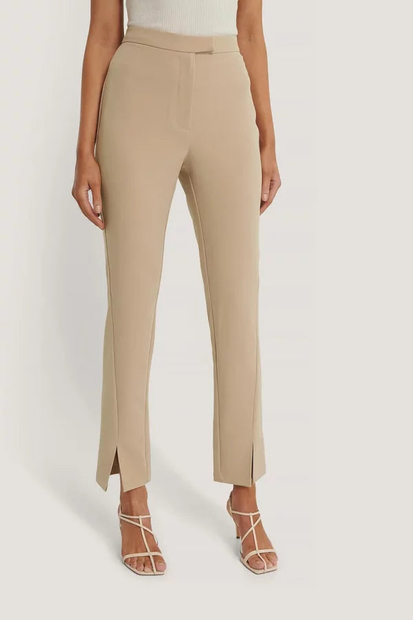Front Slit Suit Pants Beige