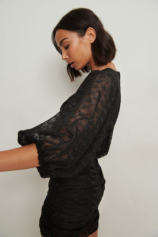 Gathered Sheer Mini Dress