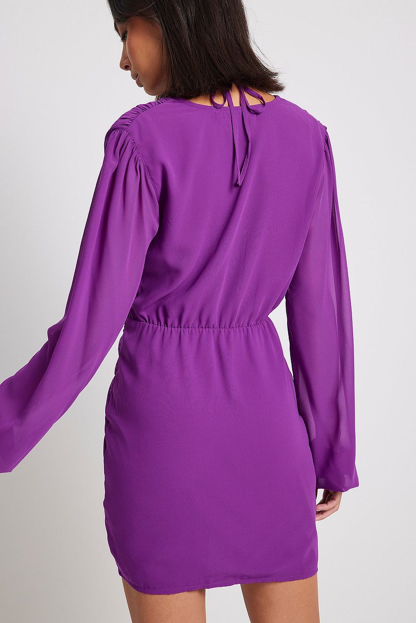 Gathered V-neck Mini Dress