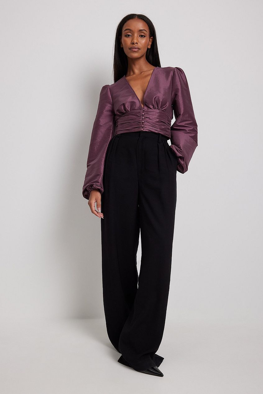 Gathered Waist Balloon Sleeve Blouse