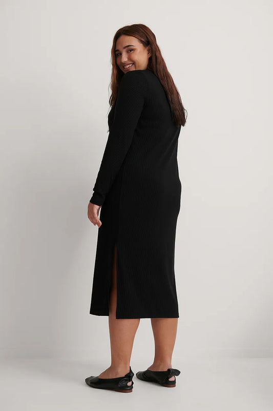 Recycled Highneck Ribbed Basic Longsleeve Dress