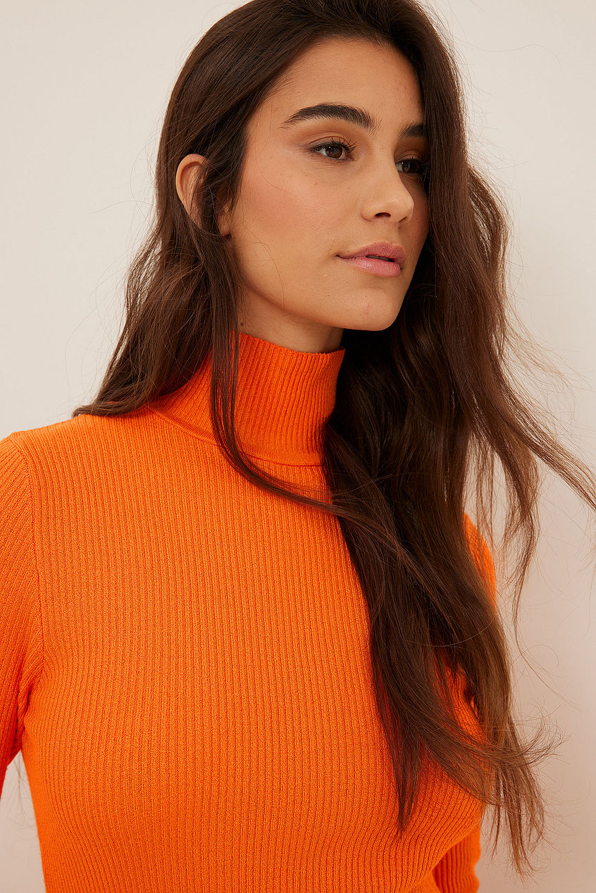 High Neck Knitted Slit Mini Dress