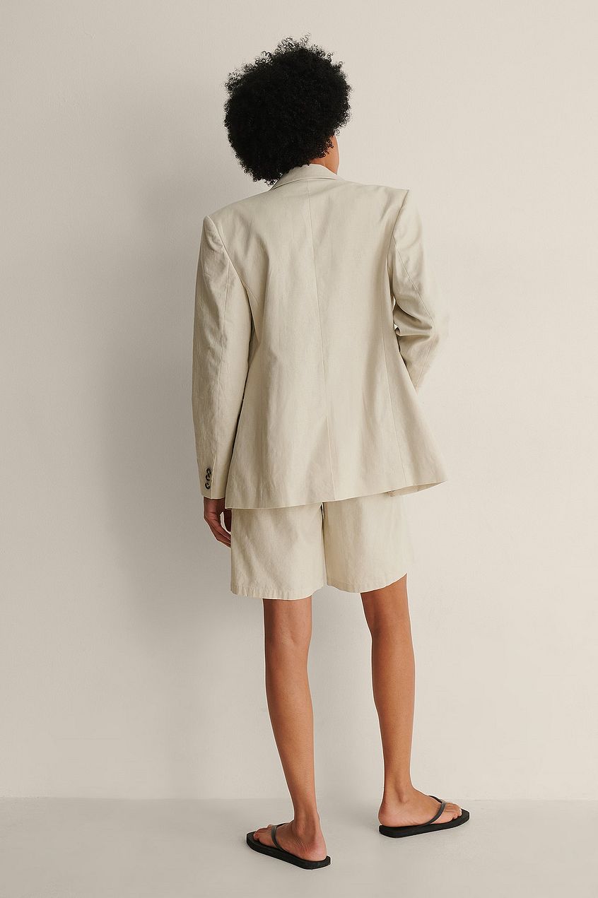 Linen-Blend Double Breasted Blazer