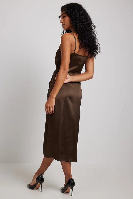 Overlap Satin Slip Dress