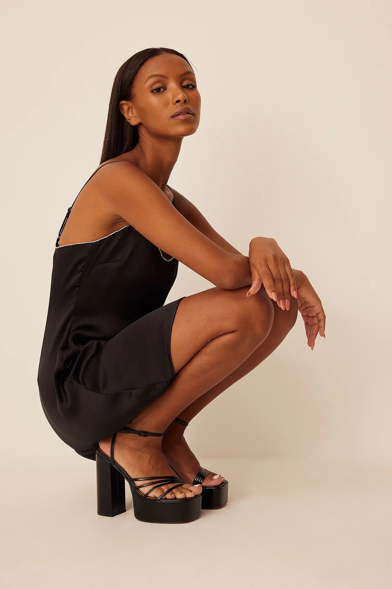 Rhinestone Detail Mini Dress Black