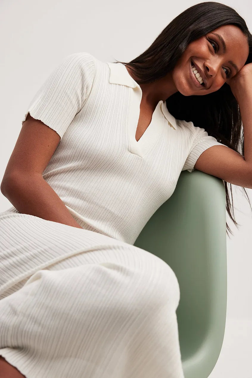 Rib Knitted Collar Midi Dress