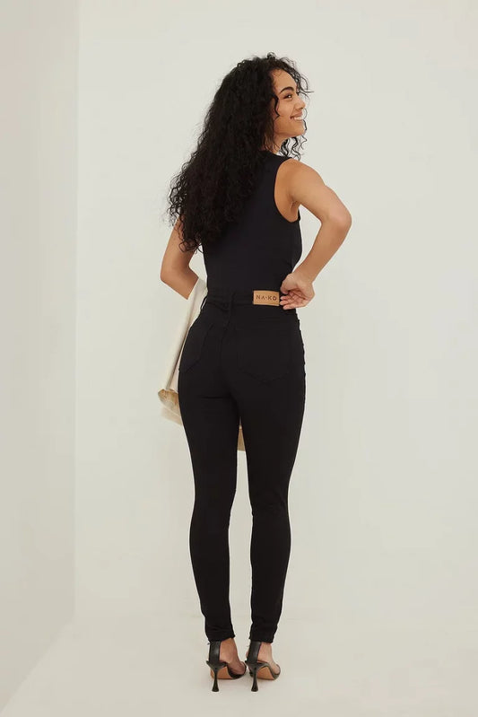 Skinny High Waist Open Hem Jeans Black