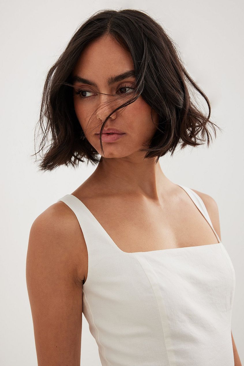 Square Neck Linen Mix Mini Dress