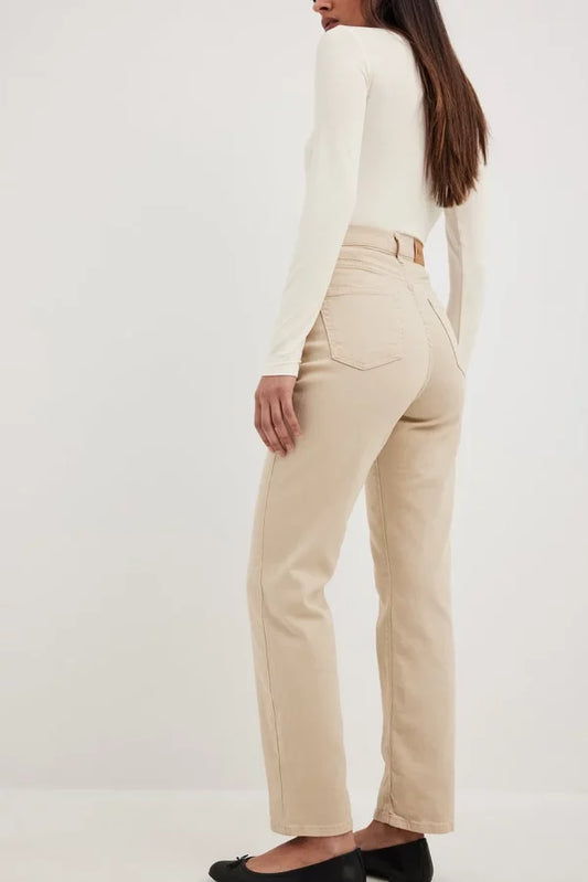 Straight High Waist Jeans Beige