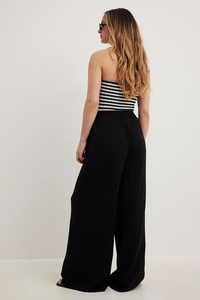 Structured Flowy Elastic Waist Pants
