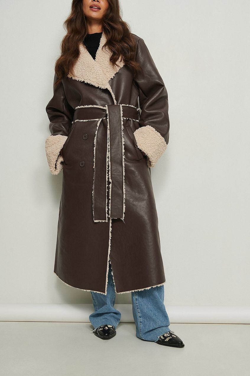 Teddy Detail PU Coat