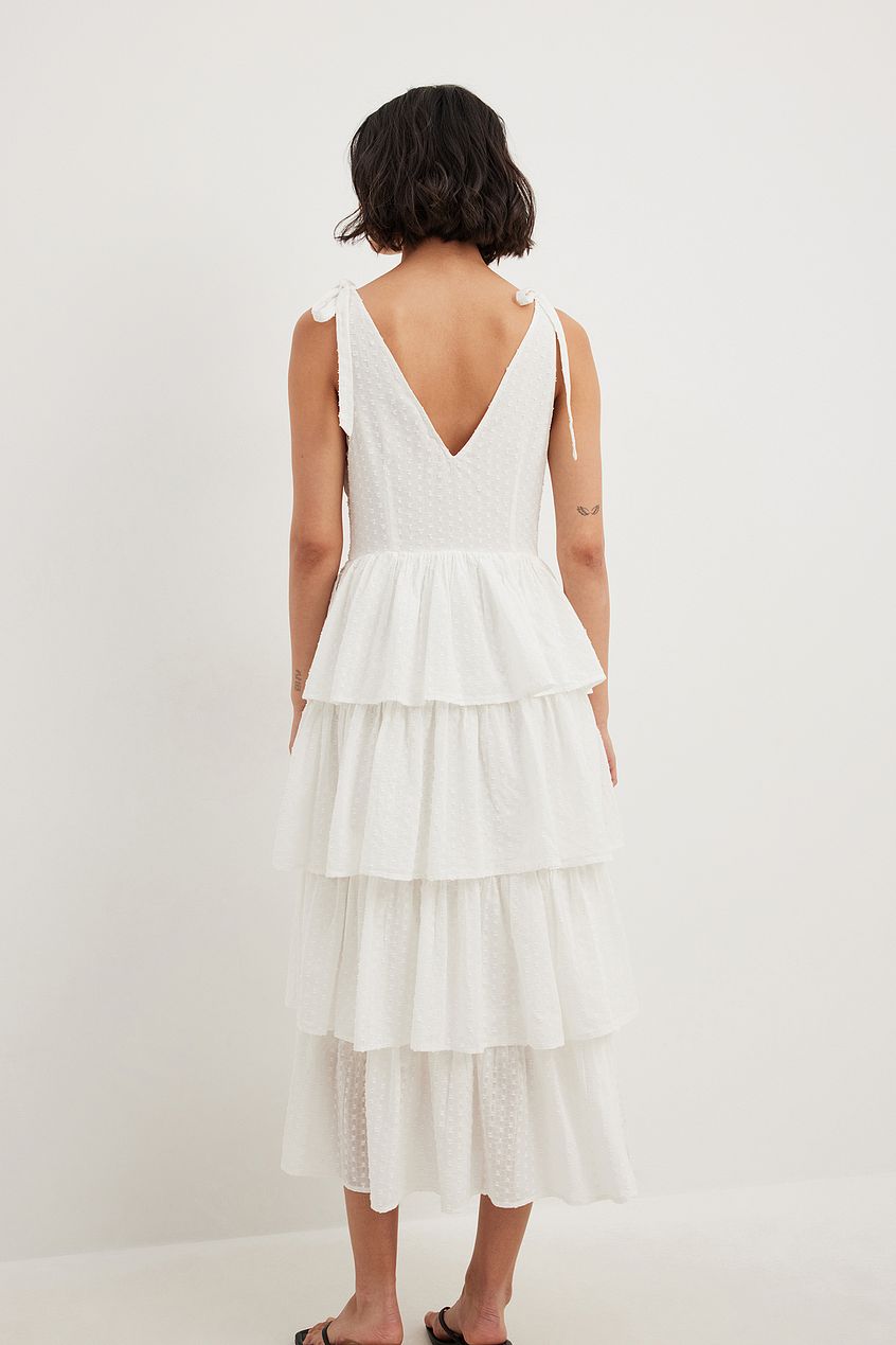 Tie Shoulder Cotton Midi Dress
