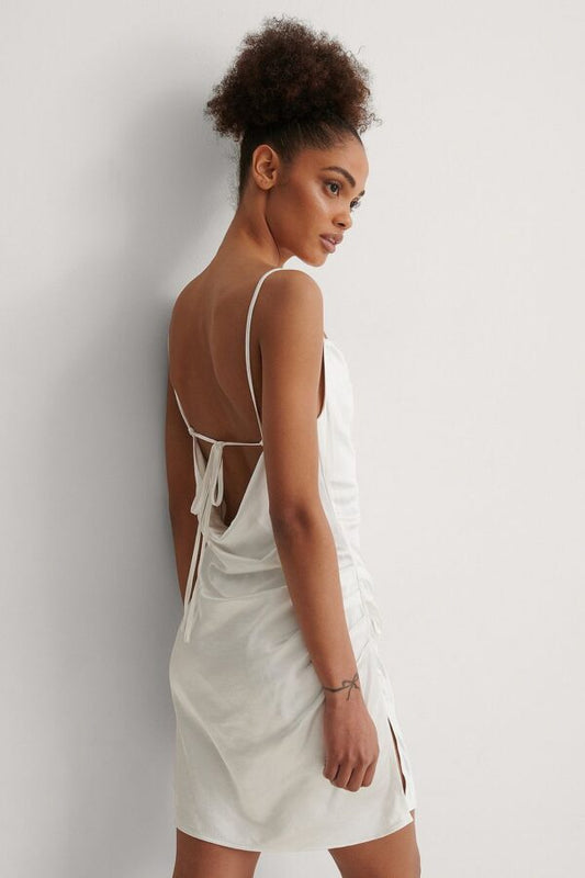Waterfall Draped Mini Dress White