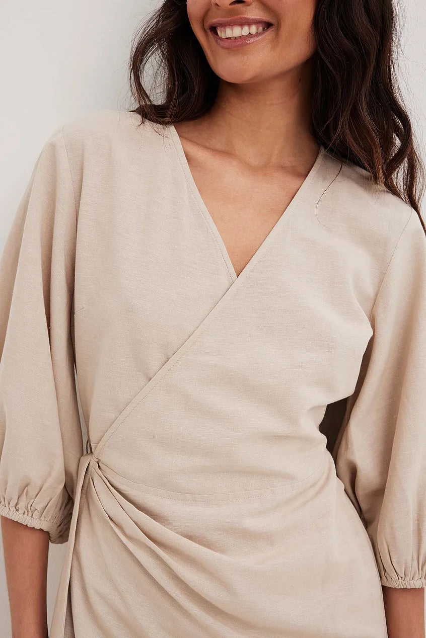 Wrapped Linen Mix Mini Dress