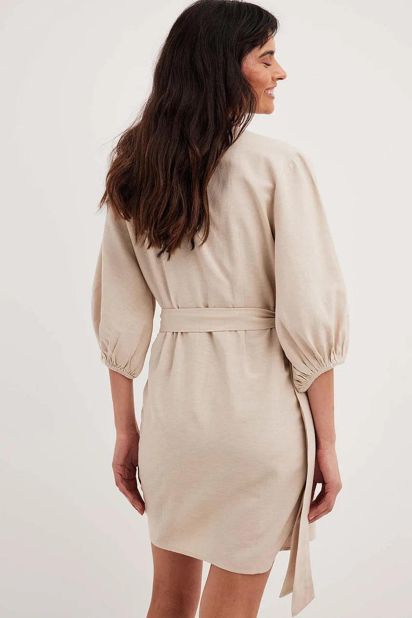 Wrapped Linen Mix Mini Dress