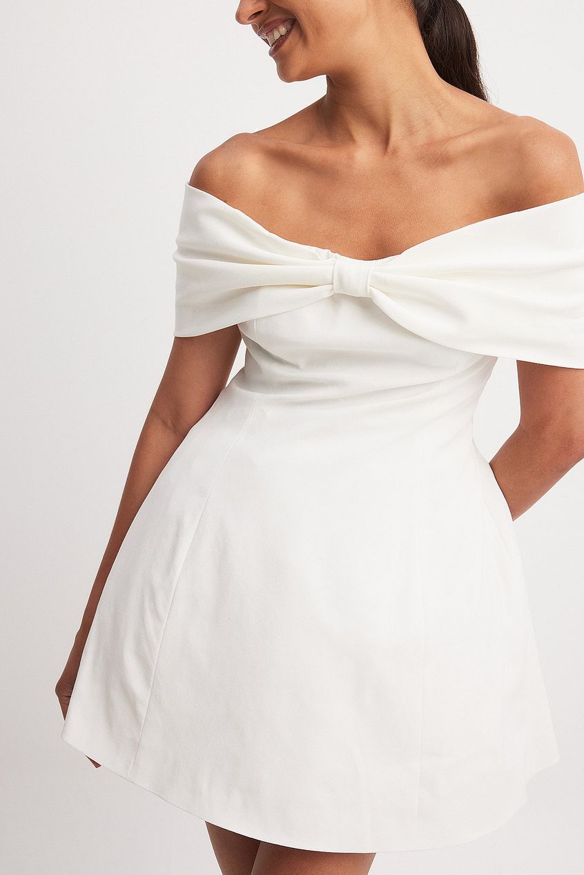 Off Shoulder Bow Detail Mini Dress