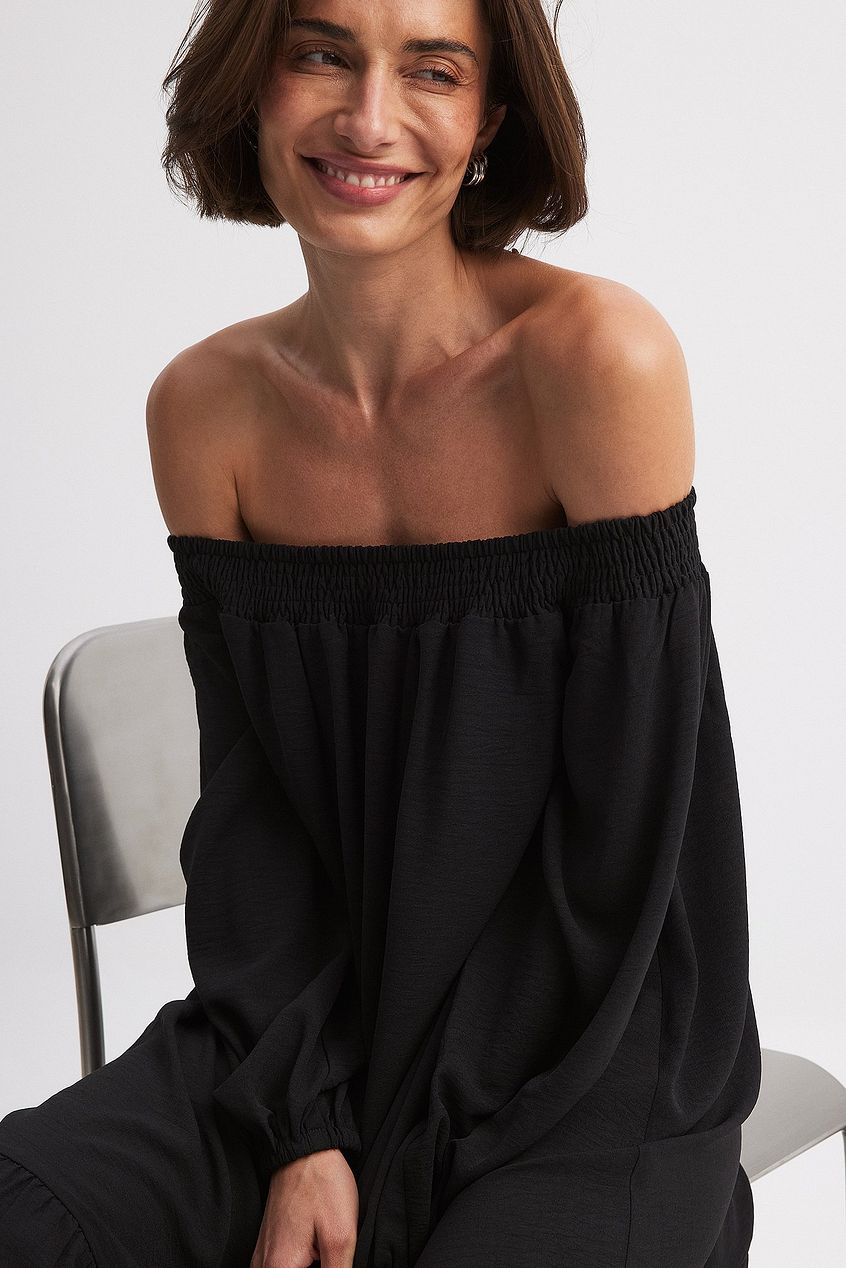 Off Shoulder Long Sleeve Midi Dress