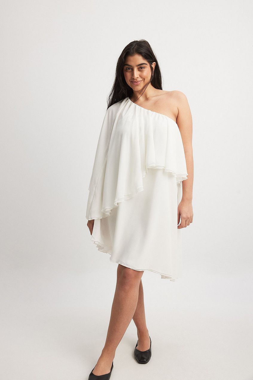 One Shoulder Chiffon Asymmetric Mini Dress