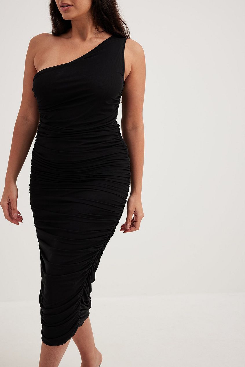 One Shoulder Mesh Midi Dress