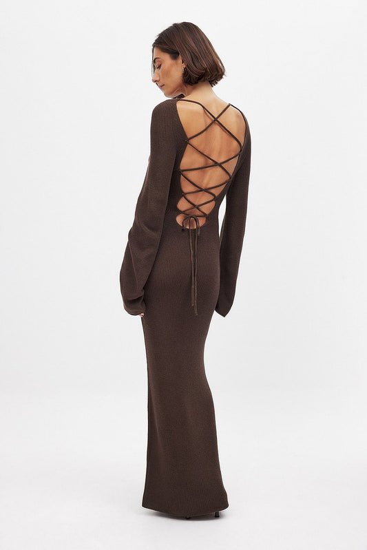 Na-kd Open Back Lace Detail Knitted Maxi Dress