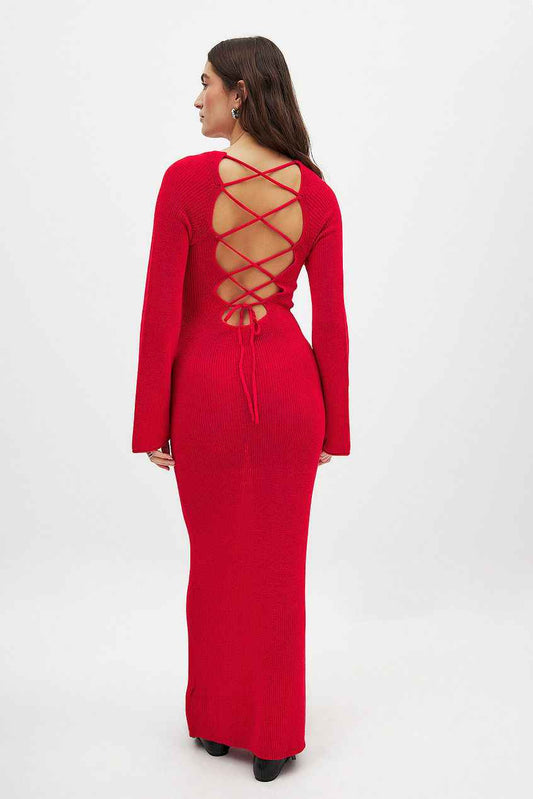 Na-kd Open Back Lace Detail Knitted Maxi Dress