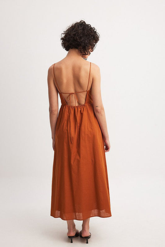 Na-kd Open Back Tie Detail Midi Dress