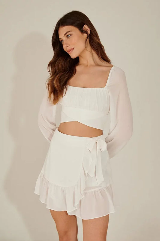 Long Sleeve Ruched Detail Blouse White