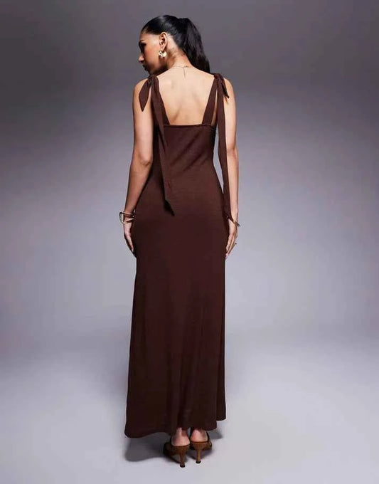 Princess Polly plunge neck ring detail maxi dress in chocolate