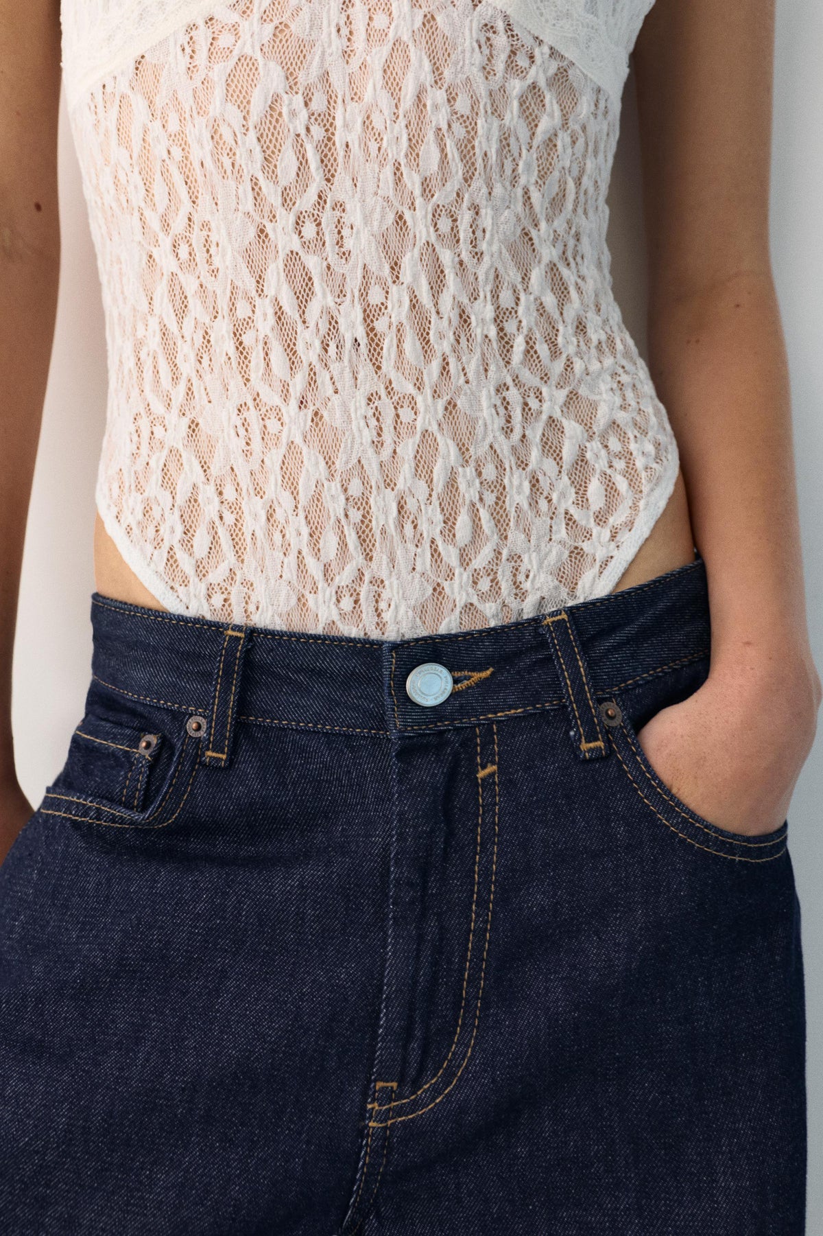 Pull&bear short sleeve lace bodysuit in white