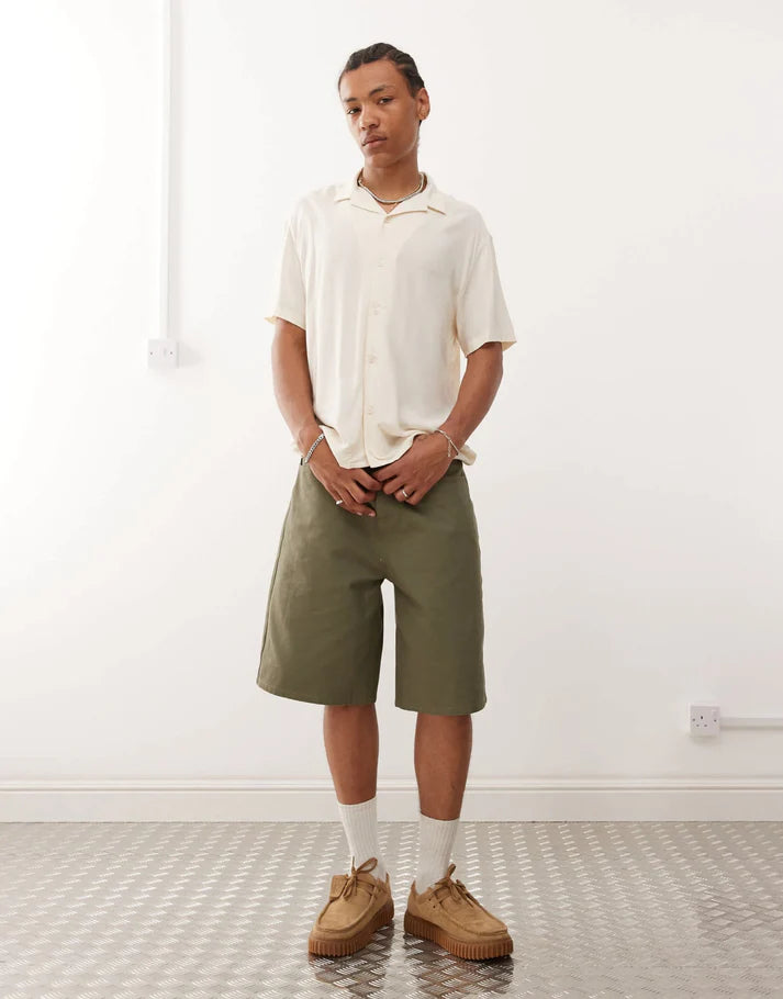 Reclaimed Vintage short sleeve boxy revere shirt in ecru viscose