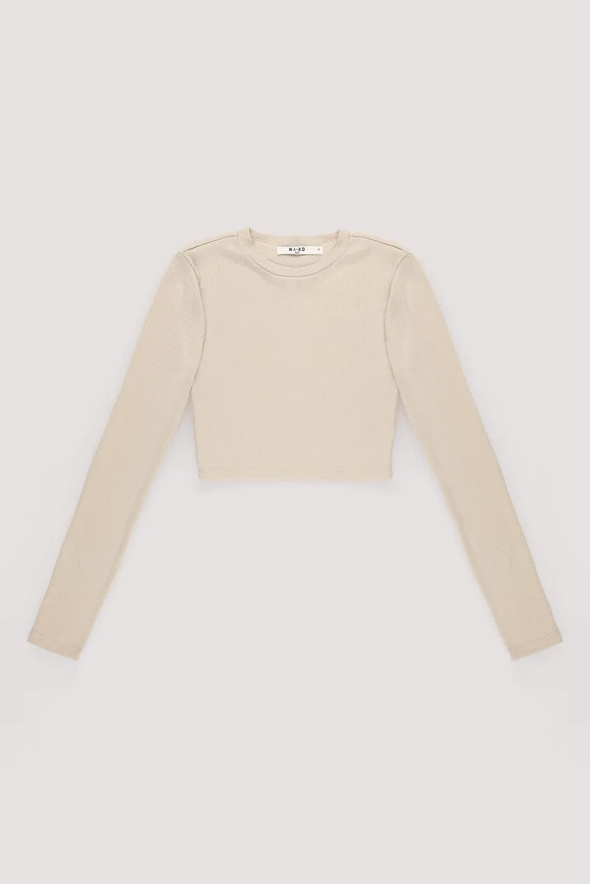 Round Neck Ribbed Long Sleeve Crop Top