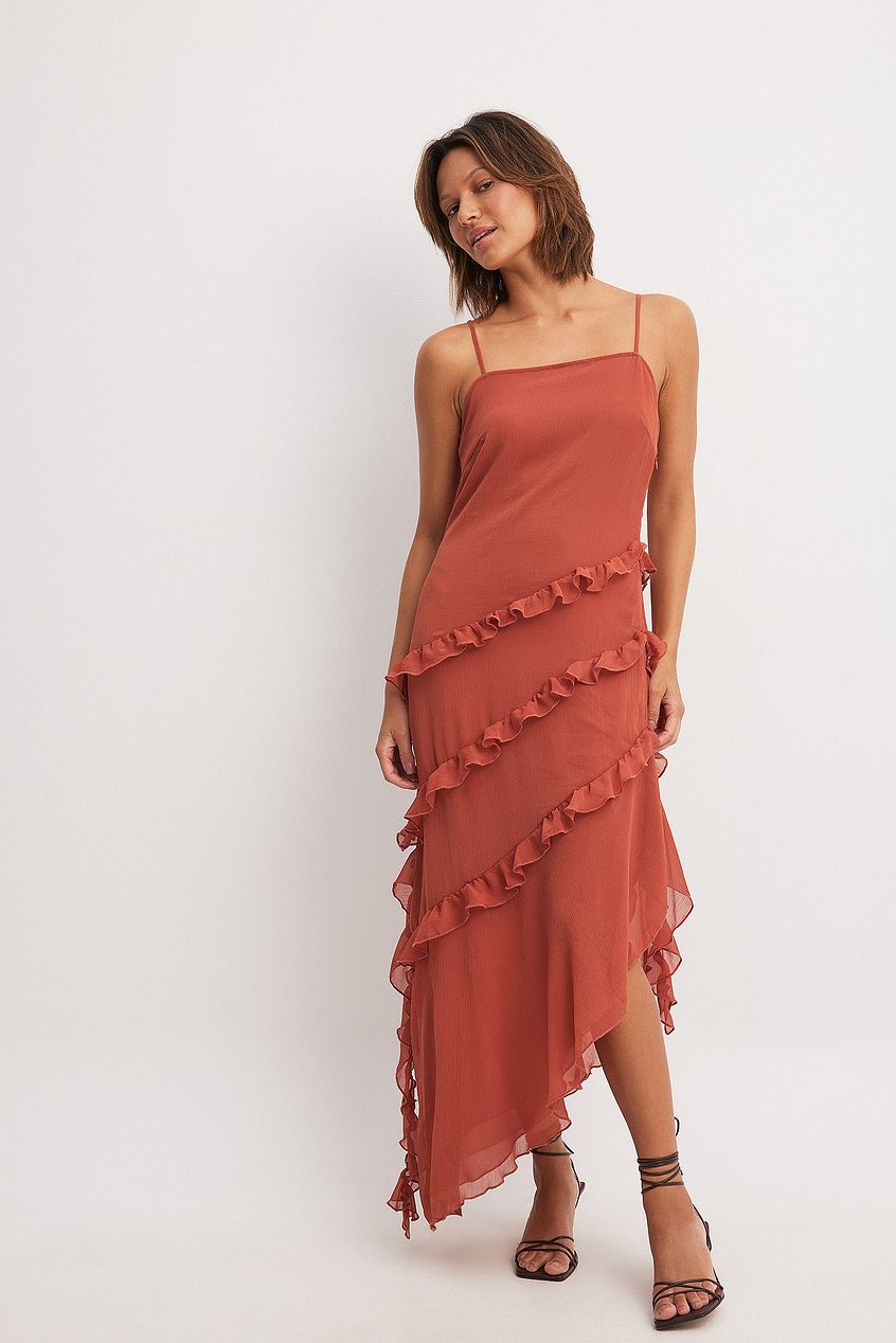 Ruffle Chiffon Midi Dress